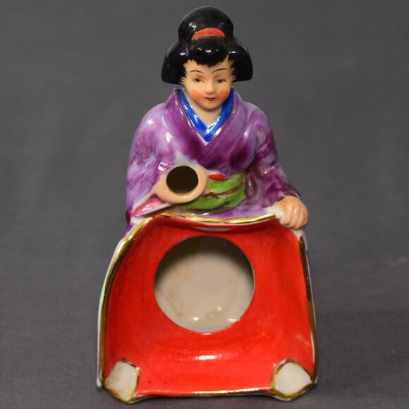 Vintage Betson Geisha Ashtray Cigarette Match Holder Kutani Ceramic Porcelain - Picture 2 of 11